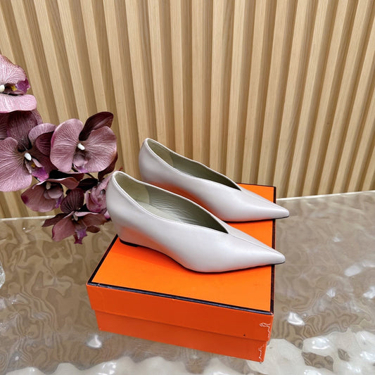 HM 25S HIGH-HEEL WEDGE SHOES 50 MM IN PALE PINK BEIGE LAMBSKIN - 35