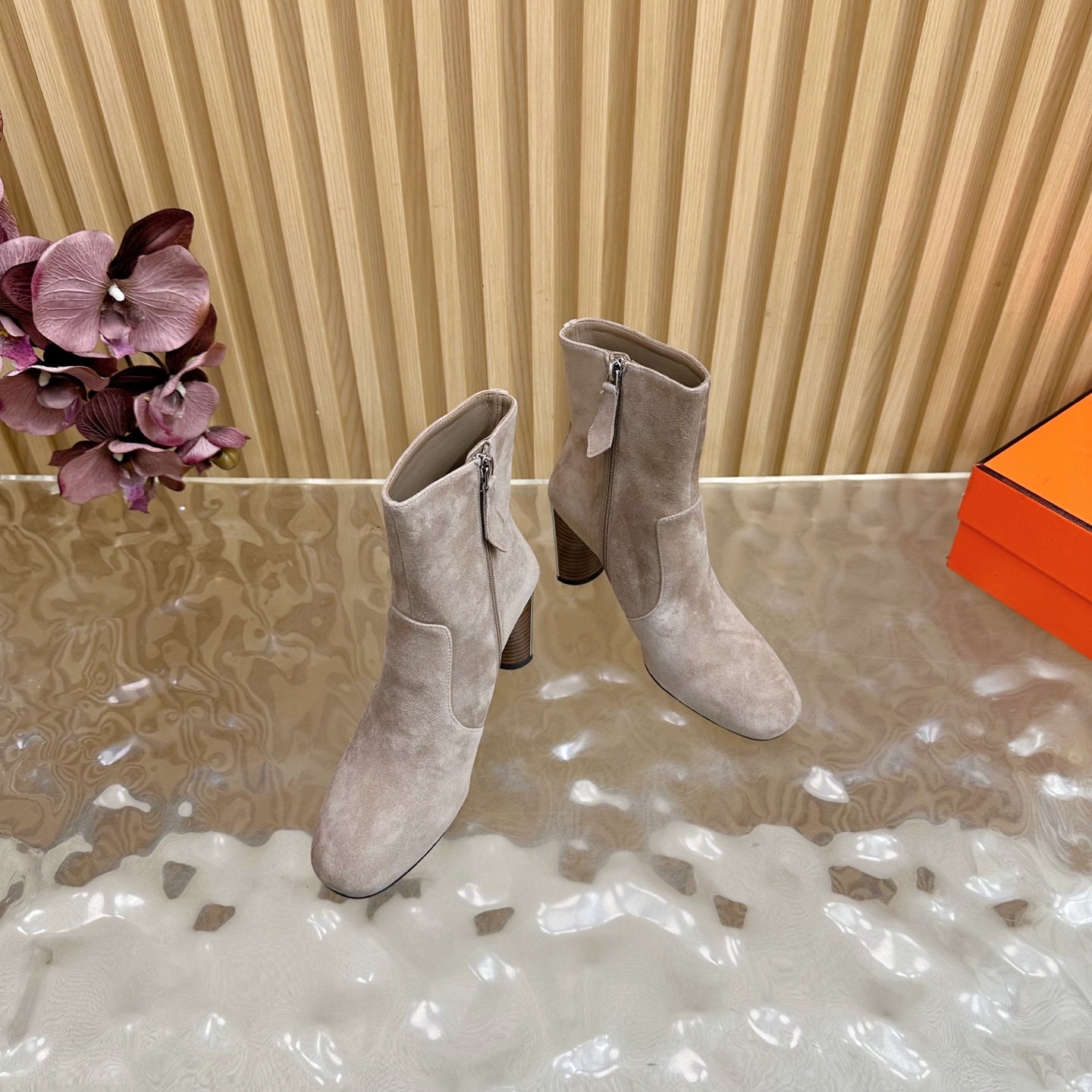 HM 25S ANKLE BOOTS 70 MM IN DUSTY BEIGE SUEDE - 35