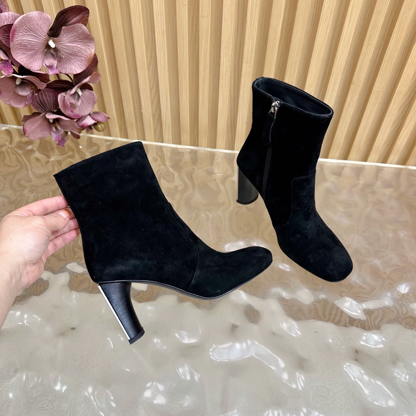 HM 25S ANKLE BOOTS 70 MM IN BLACK SUEDE - 35