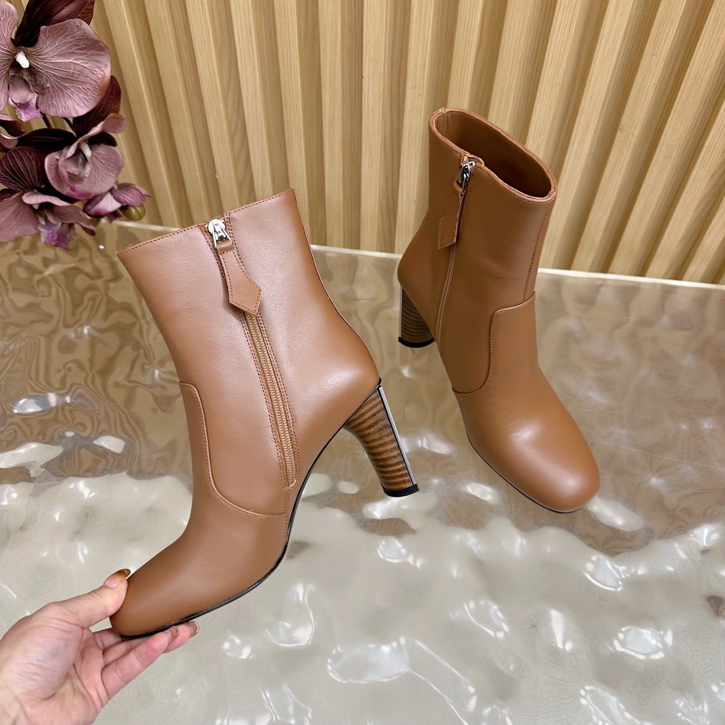 HM 25S ANKLE BOOTS 70 MM IN BROWN LAMBSKIN - 35