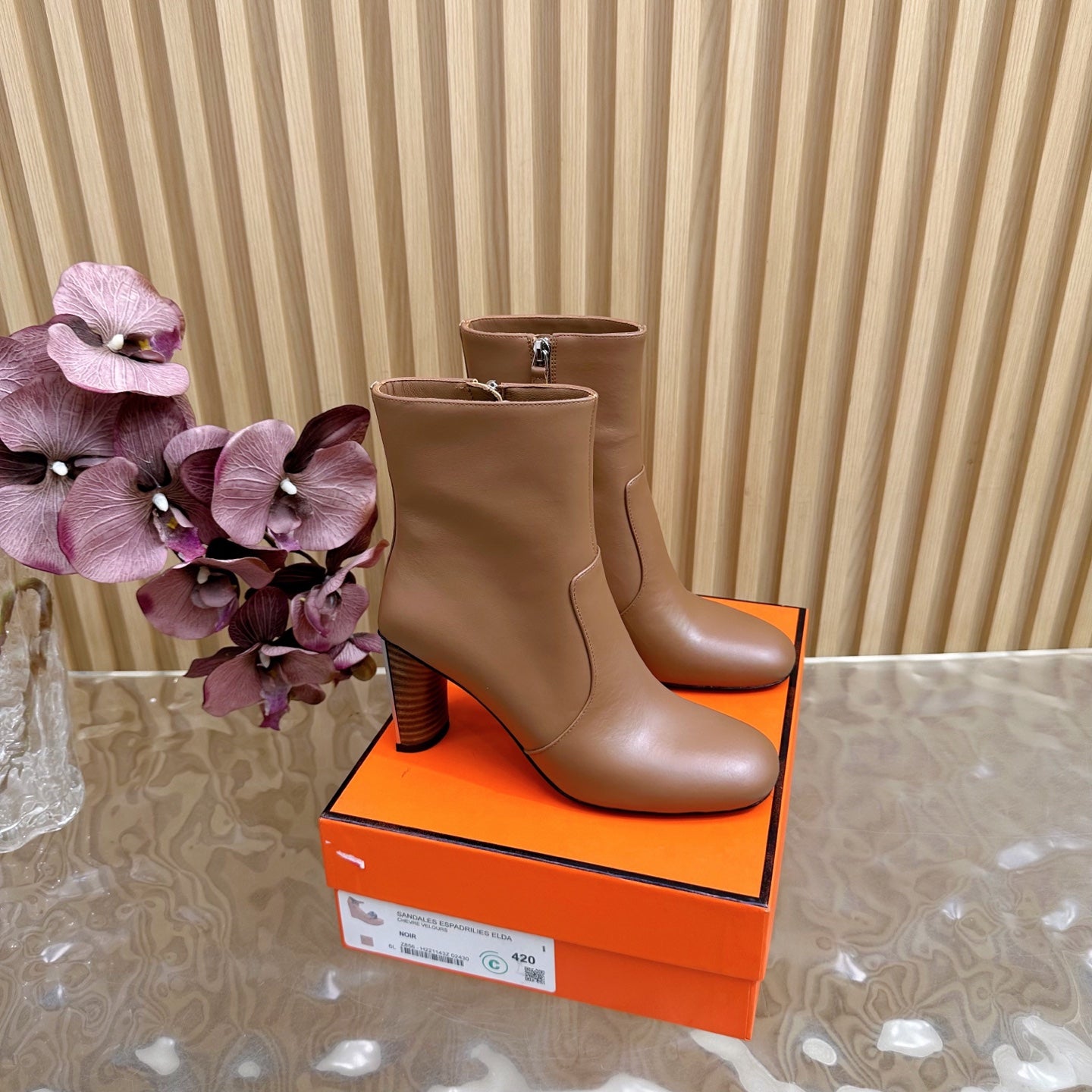 HM 25S ANKLE BOOTS 70 MM IN BROWN LAMBSKIN - 35