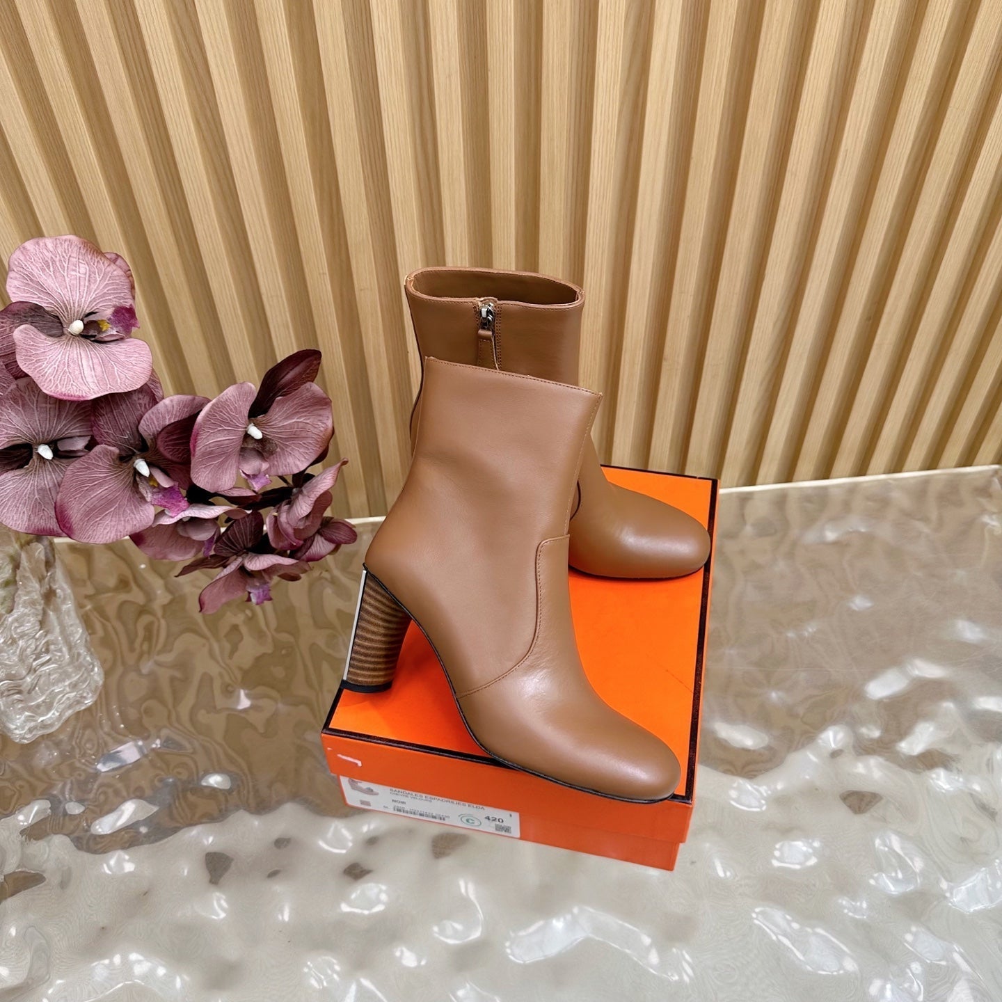 HM 25S ANKLE BOOTS 70 MM IN BROWN LAMBSKIN - 35