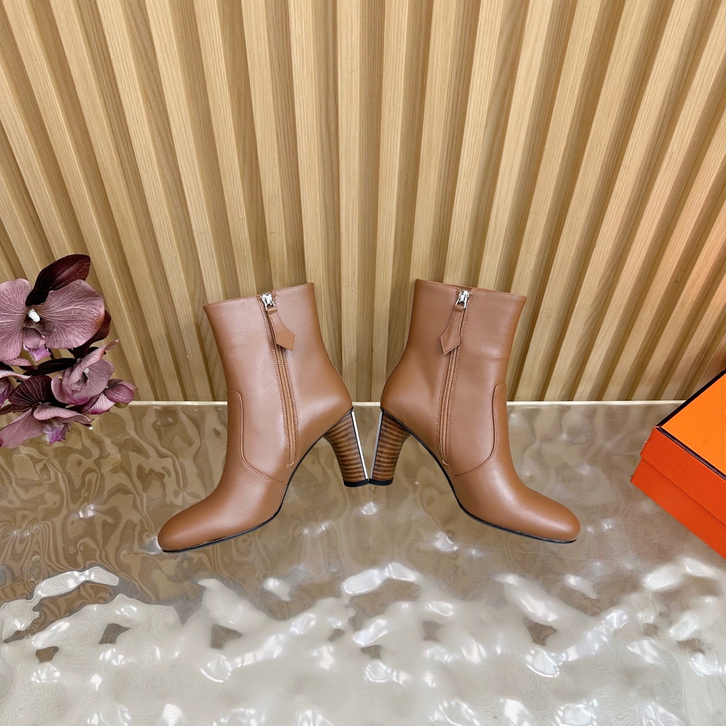 HM 25S ANKLE BOOTS 70 MM IN BROWN LAMBSKIN - 35