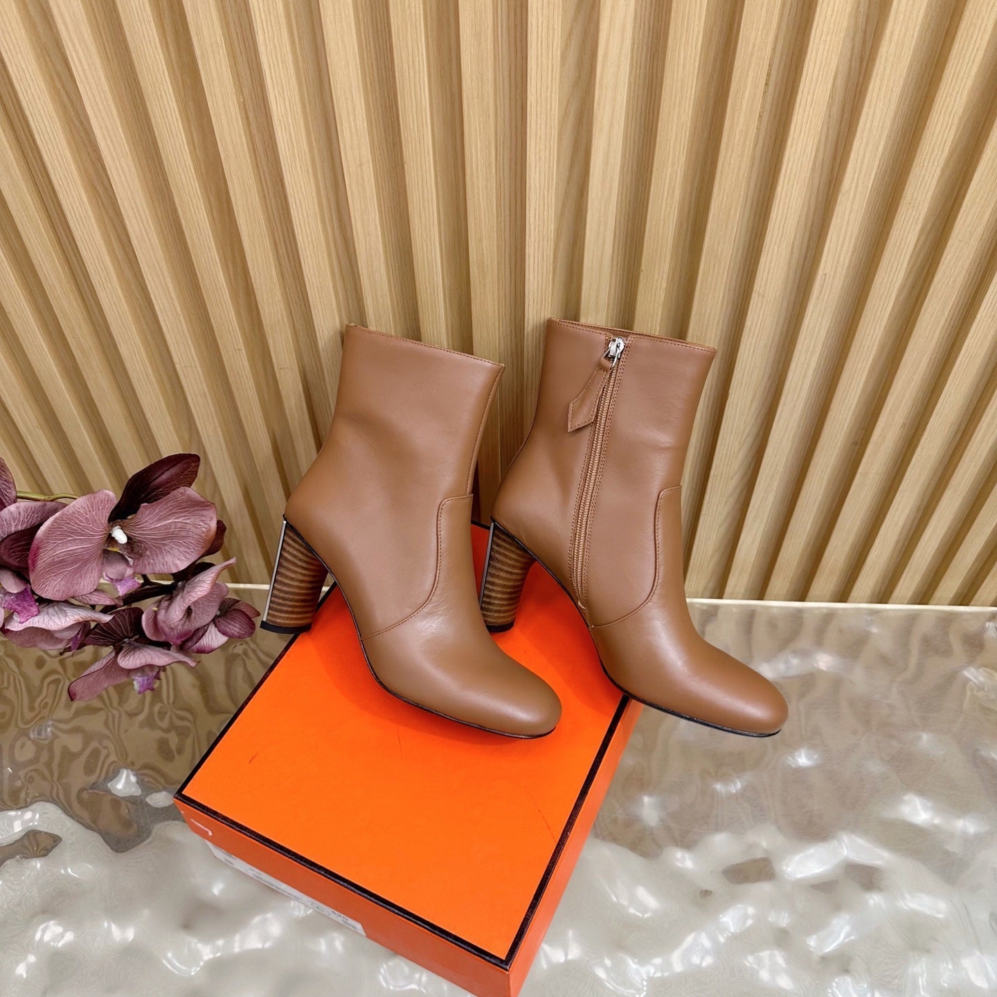 HM 25S ANKLE BOOTS 70 MM IN BROWN LAMBSKIN - 35