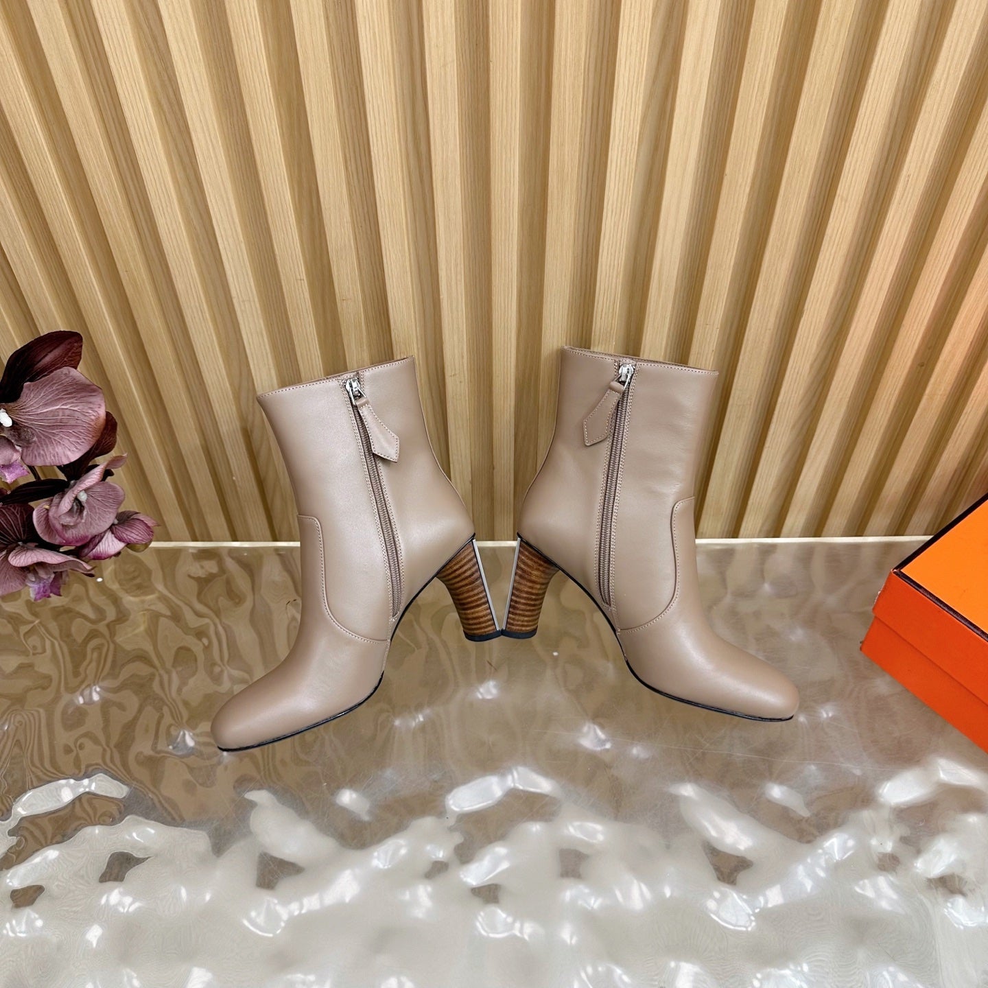 HM 25S ANKLE BOOTS 70 MM IN DUSTY BEIGE LAMBSKIN - 35