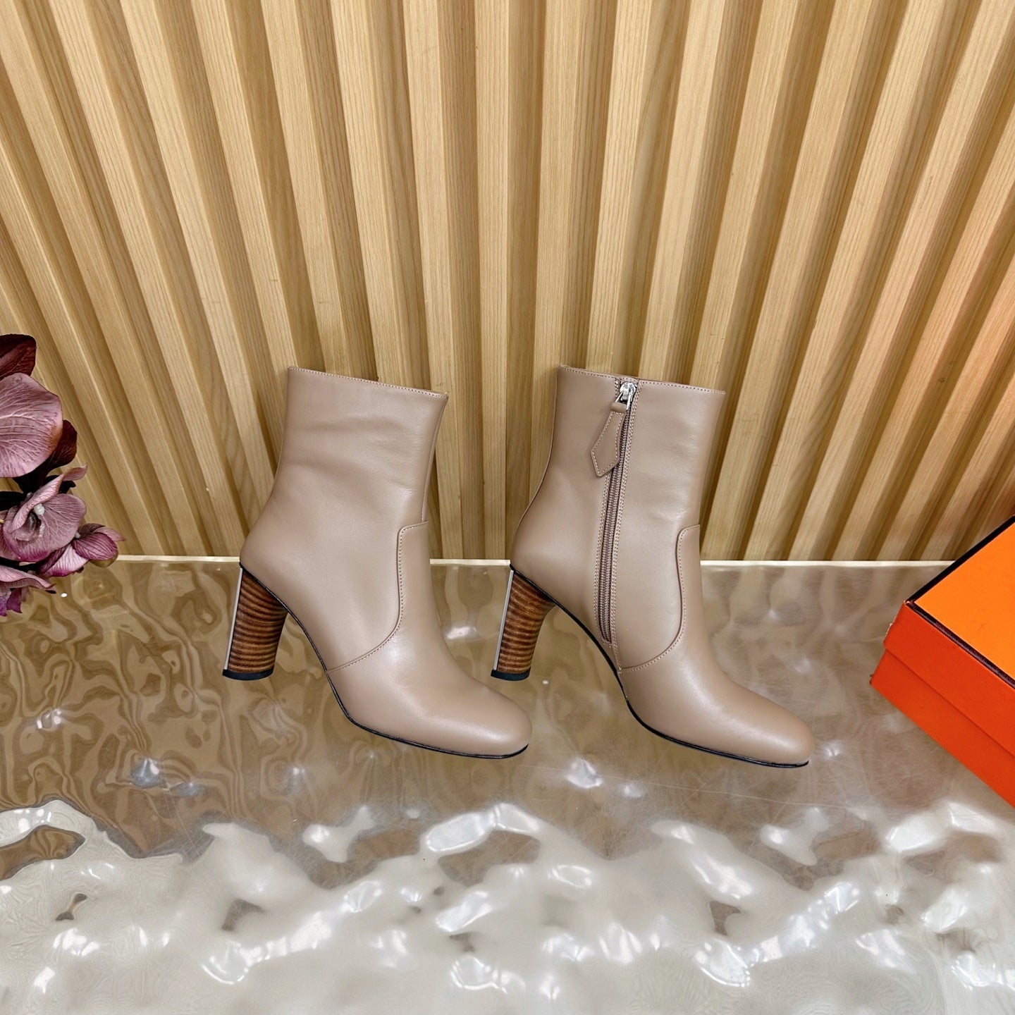 HM 25S ANKLE BOOTS 70 MM IN DUSTY BEIGE LAMBSKIN - 35