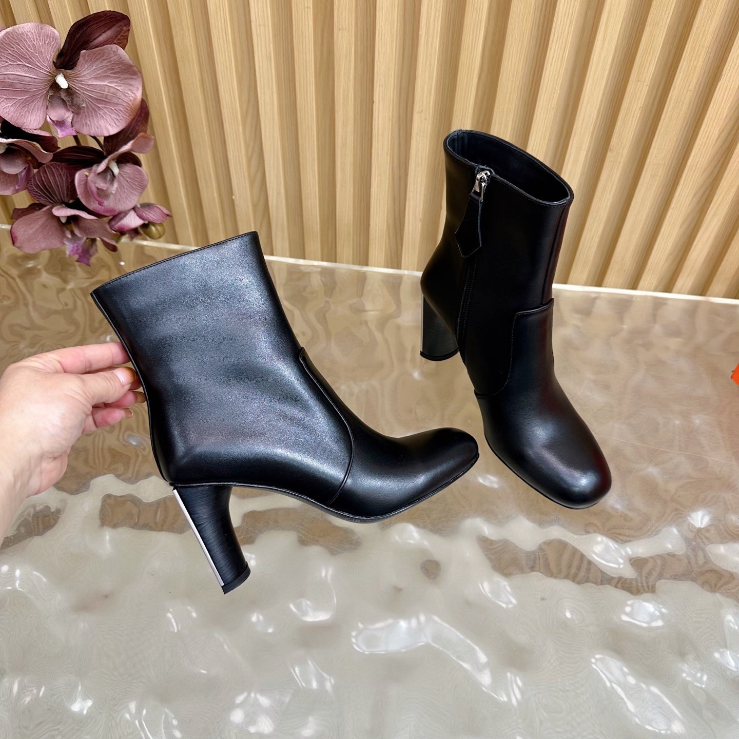 HM 25S ANKLE BOOTS 70 MM IN BLACK LAMBSKIN - 35