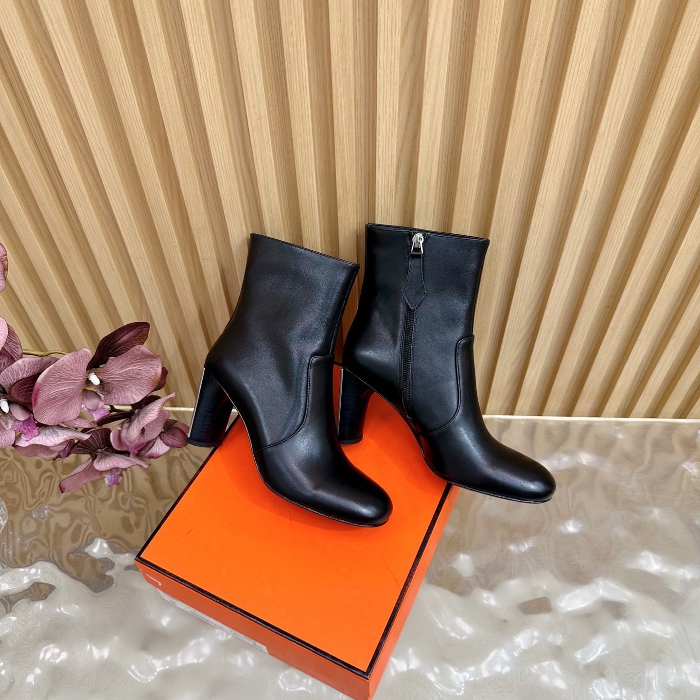 HM 25S ANKLE BOOTS 70 MM IN BLACK LAMBSKIN - 35