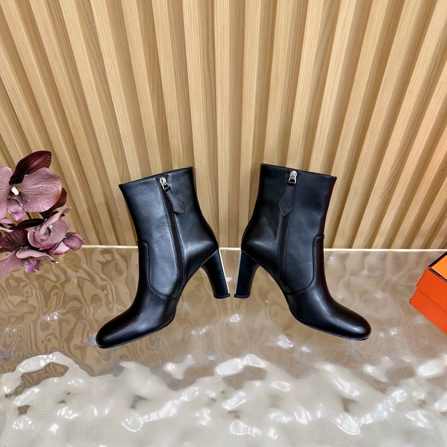 HM 25S ANKLE BOOTS 70 MM IN BLACK LAMBSKIN - 35
