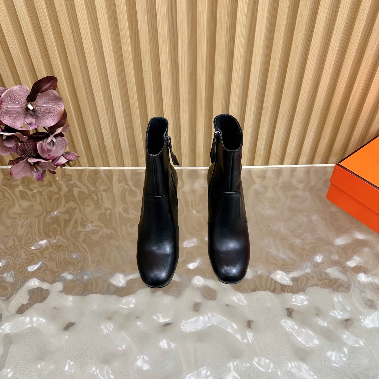 HM 25S ANKLE BOOTS 70 MM IN BLACK LAMBSKIN - 35