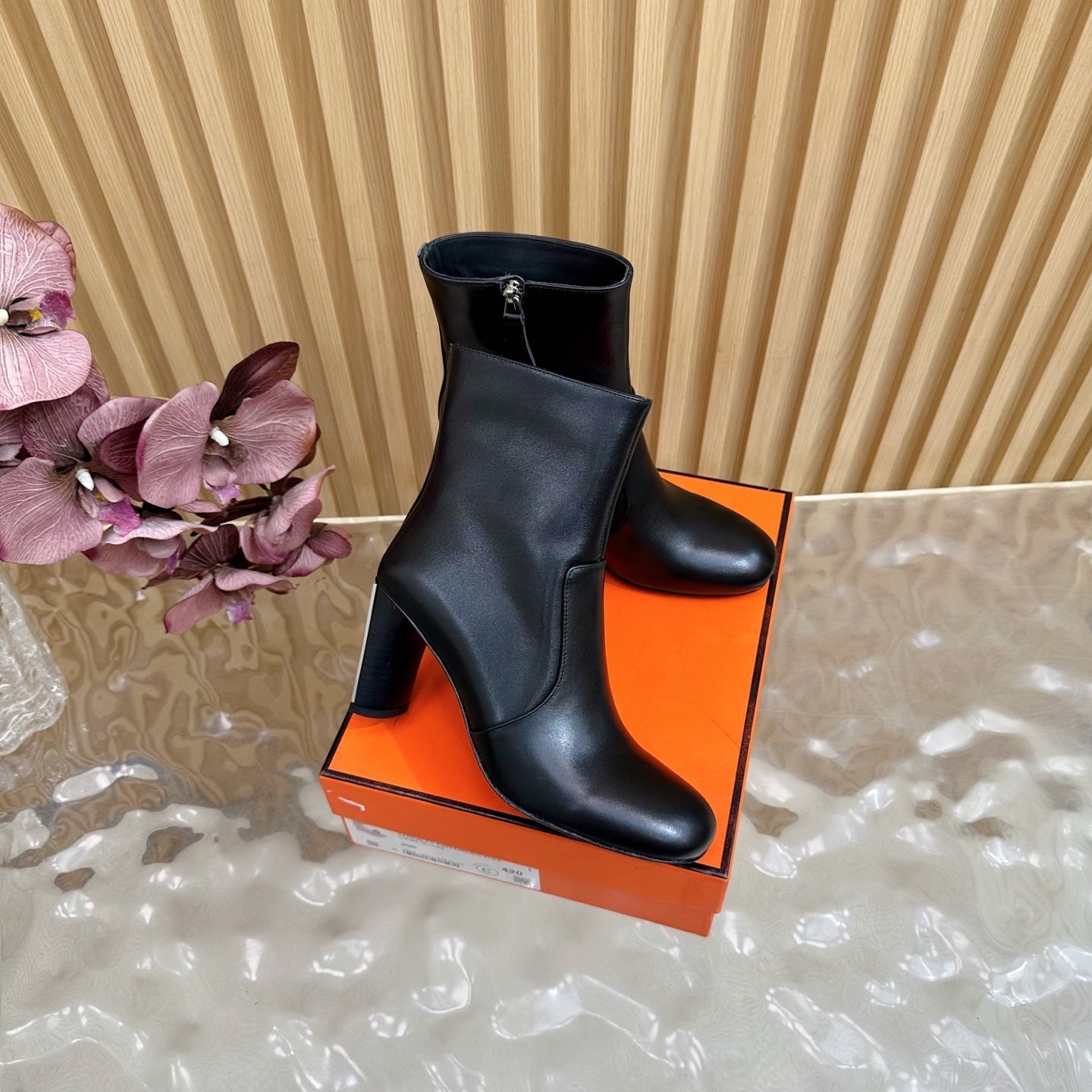 HM 25S ANKLE BOOTS 70 MM IN BLACK LAMBSKIN - 35