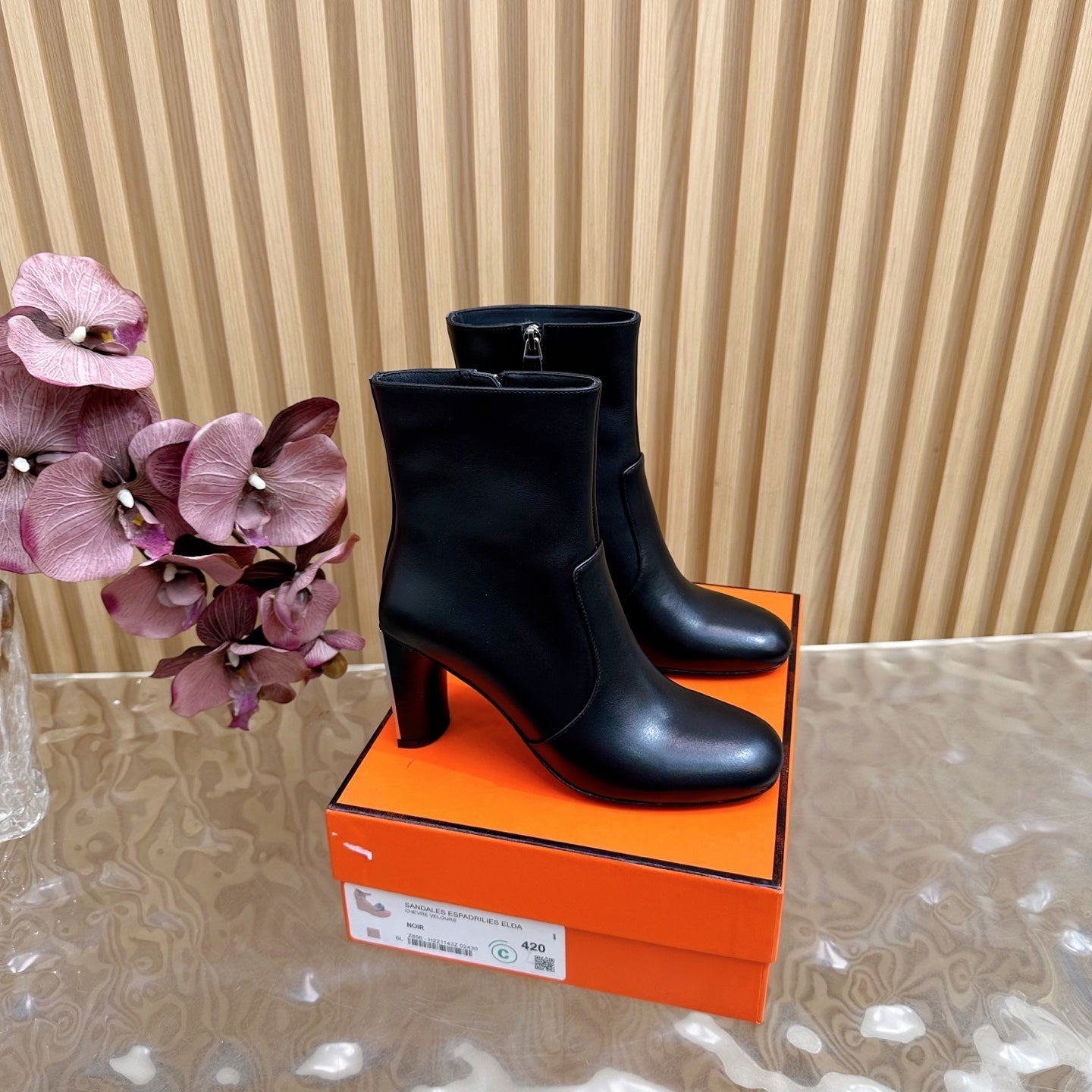 HM 25S ANKLE BOOTS 70 MM IN BLACK LAMBSKIN - 35