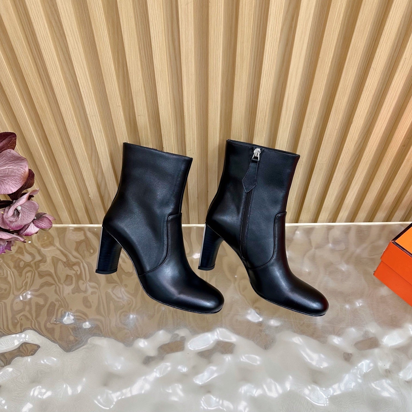 HM 25S ANKLE BOOTS 70 MM IN BLACK LAMBSKIN - 35