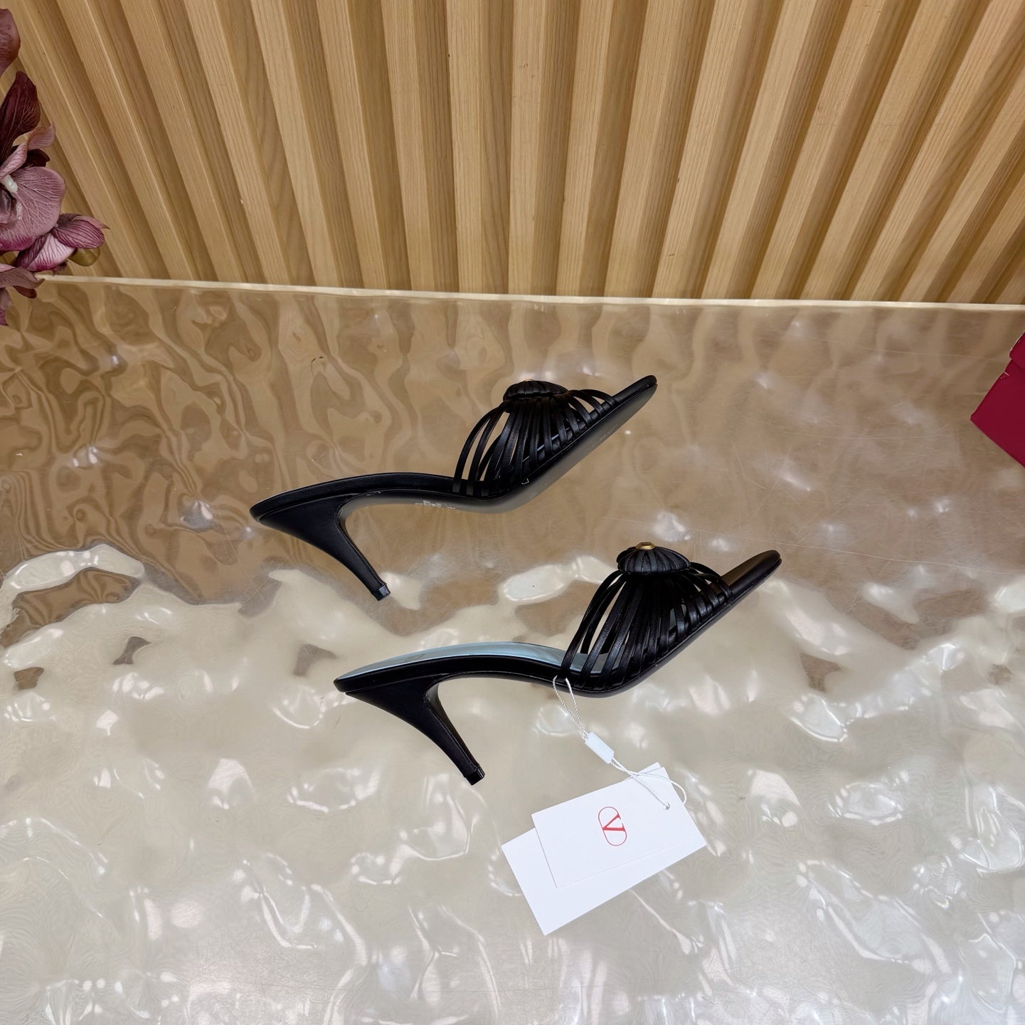 VALENTINO 25S HIGH HEELS WITH THIN STRAPS 80 MM IN BLACK LAMBSKIN - 35