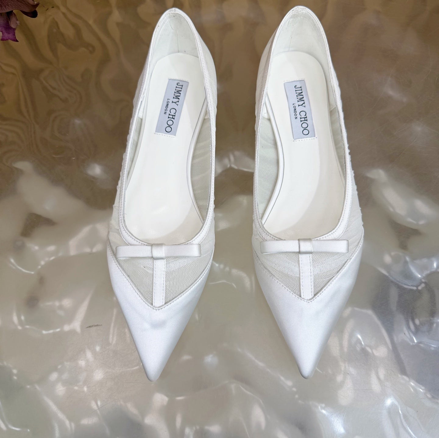 ЖІНОЧІ БАЛЕТКИ JIMMY CHOO 26S З БІЛОЇ СІТКИ ТА АТЛАСУ