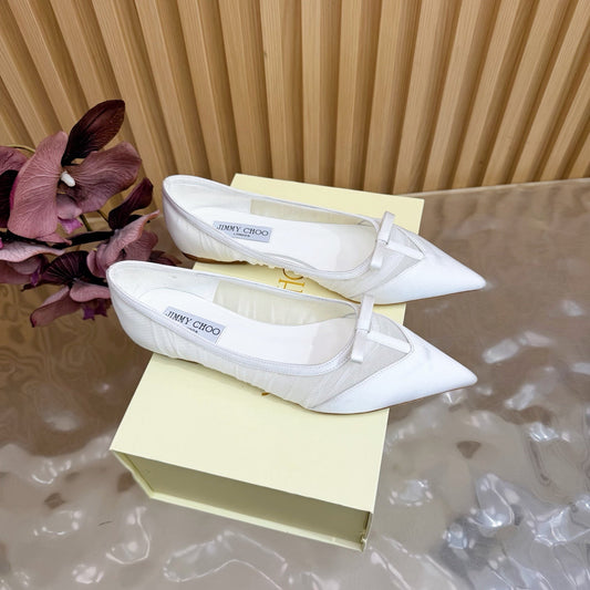 ЖІНОЧІ БАЛЕТКИ JIMMY CHOO 26S З БІЛОЇ СІТКИ ТА АТЛАСУ