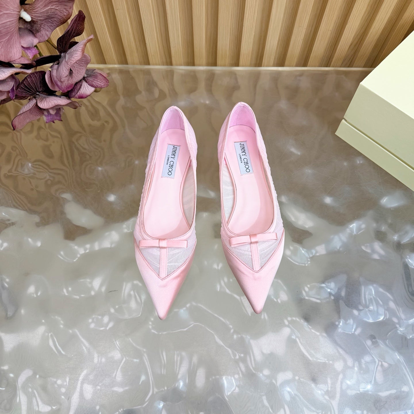 БАЛЕТКИ JIMMY CHOO 26S ЗІ СВІТЛО-РОЖЕВОЇ СІТКИ ТА АТЛАСУ