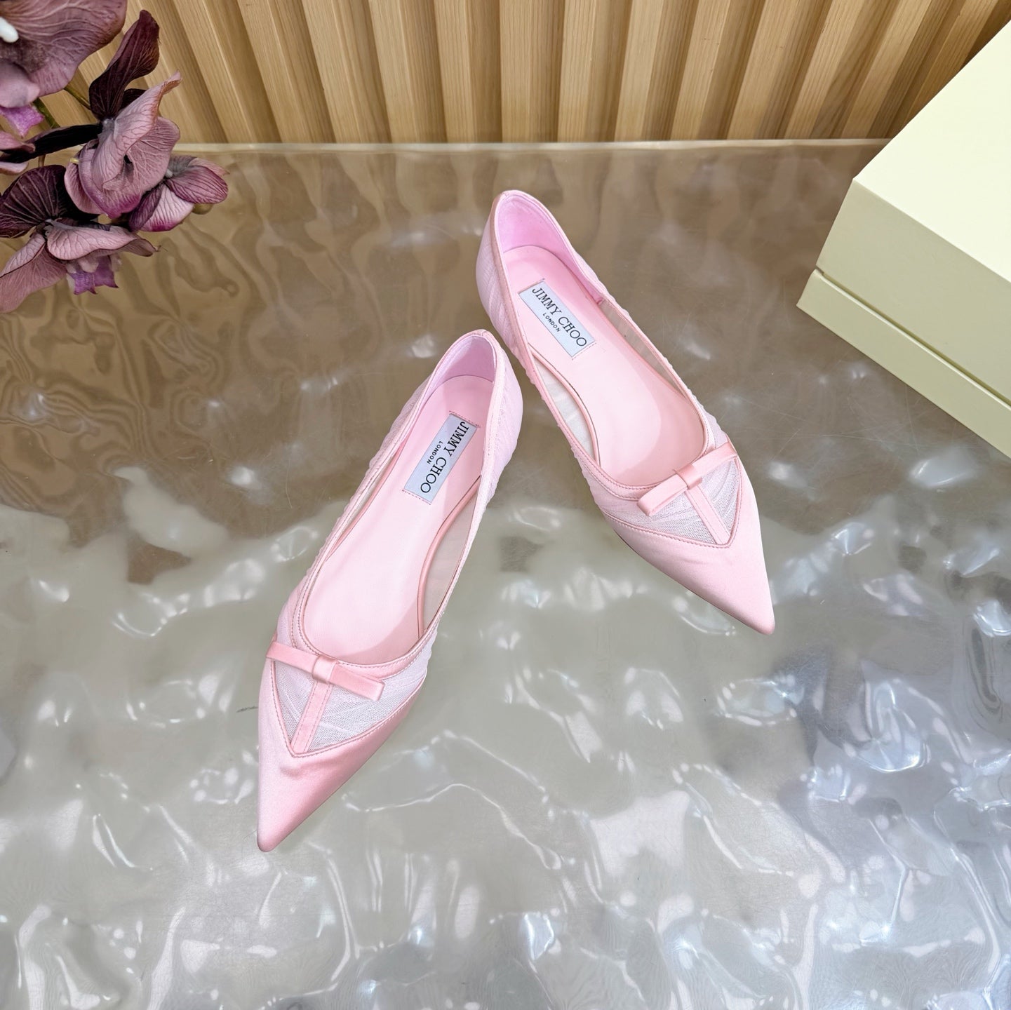 БАЛЕТКИ JIMMY CHOO 26S ЗІ СВІТЛО-РОЖЕВОЇ СІТКИ ТА АТЛАСУ