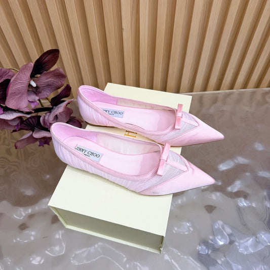 БАЛЕТКИ JIMMY CHOO 26S ЗІ СВІТЛО-РОЖЕВОЇ СІТКИ ТА АТЛАСУ