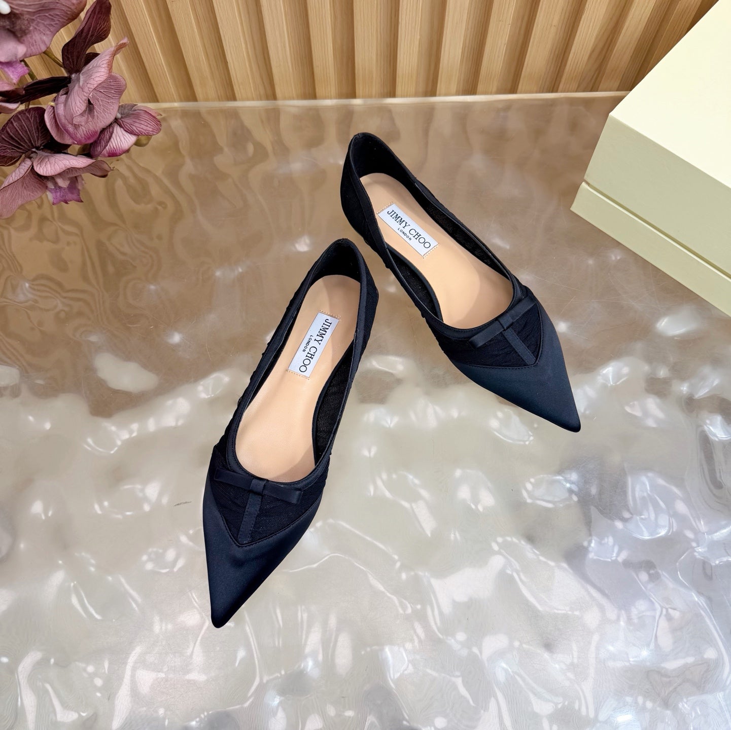 БАЛЕТКИ JIMMY CHOO 26S З ЧОРНОЇ СІТКИ ТА АТЛАСУ