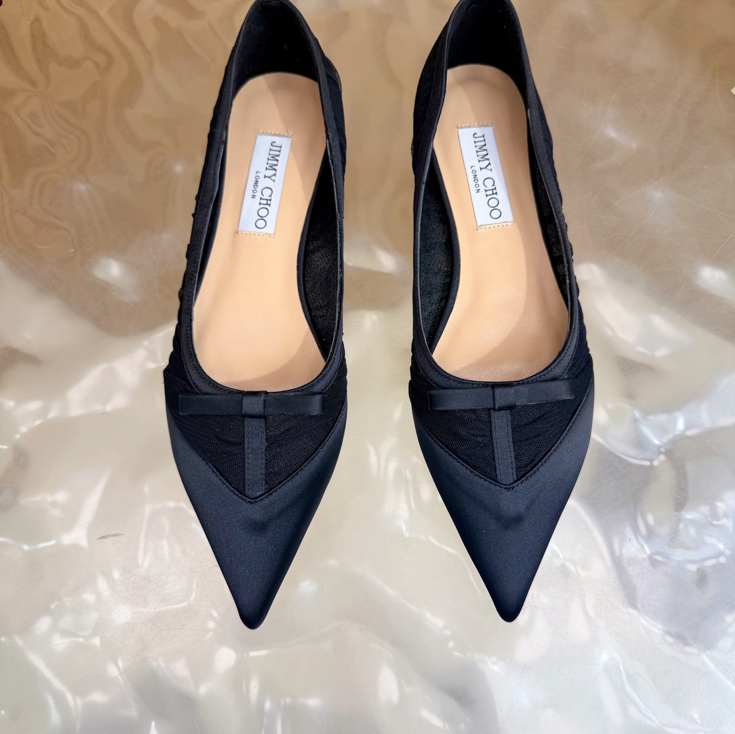 БАЛЕТКИ JIMMY CHOO 26S З ЧОРНОЇ СІТКИ ТА АТЛАСУ