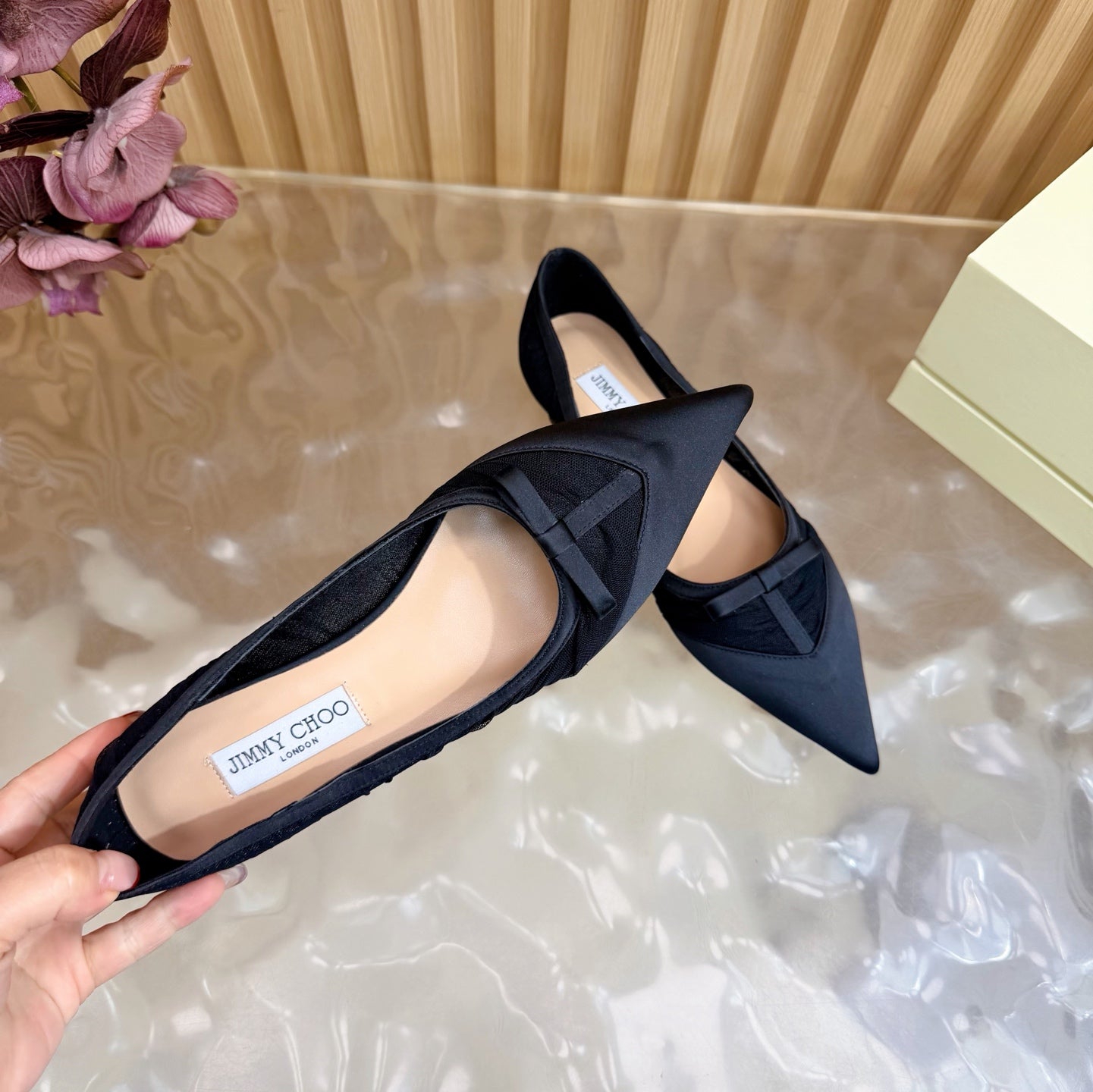 БАЛЕТКИ JIMMY CHOO 26S З ЧОРНОЇ СІТКИ ТА АТЛАСУ