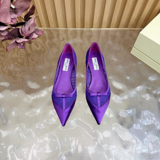БАЛЕТКИ JIMMY CHOO 26S З ТЕМНО-ФІОЛЕТОВОГО МЕРЕЖИВА ТА АТЛАСУ