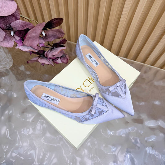 ЖІНОЧІ БАЛЕТКИ JIMMY CHOO 26S З ПАСТЕЛЬНО-БЛАКИТНОГО МЕРЕЖИВА ТА АТЛАСУ