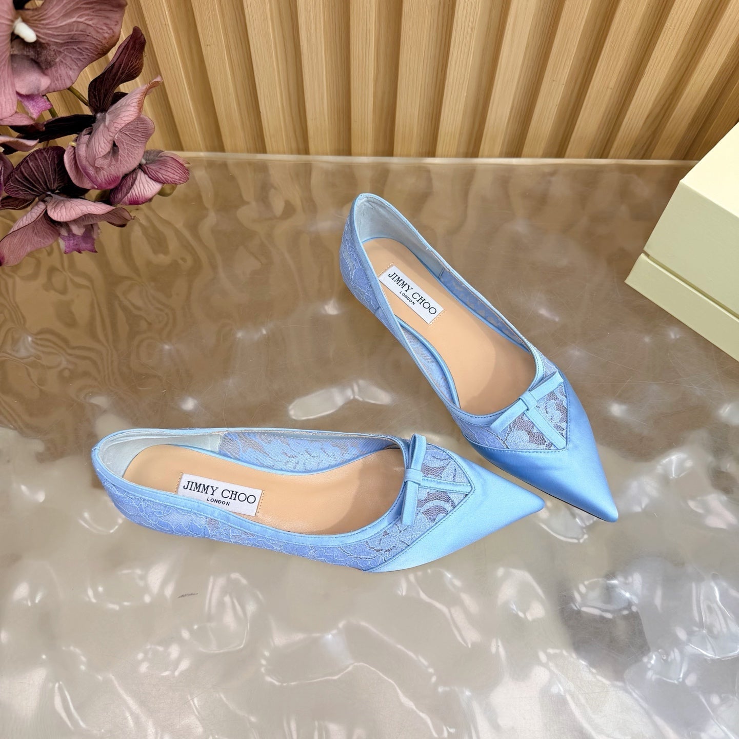 БАЛЕТКИ JIMMY CHOO 26S З БЛАКИТНОГО МЕРЕЖИВА ТА АТЛАСУ