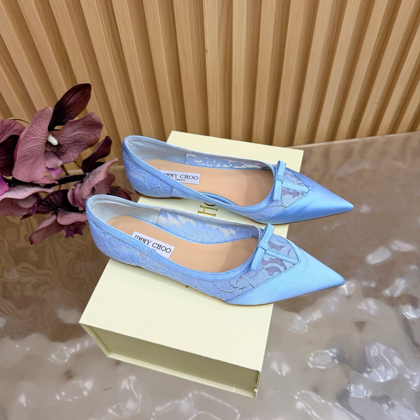 БАЛЕТКИ JIMMY CHOO 26S З БЛАКИТНОГО МЕРЕЖИВА ТА АТЛАСУ