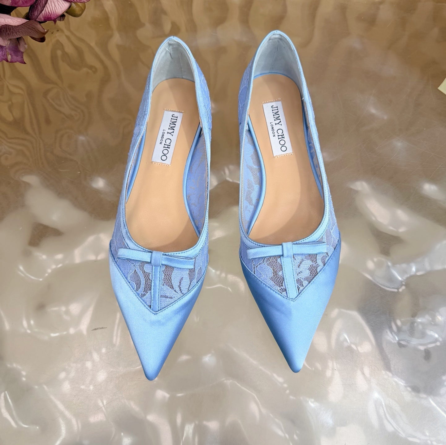БАЛЕТКИ JIMMY CHOO 26S З БЛАКИТНОГО МЕРЕЖИВА ТА АТЛАСУ
