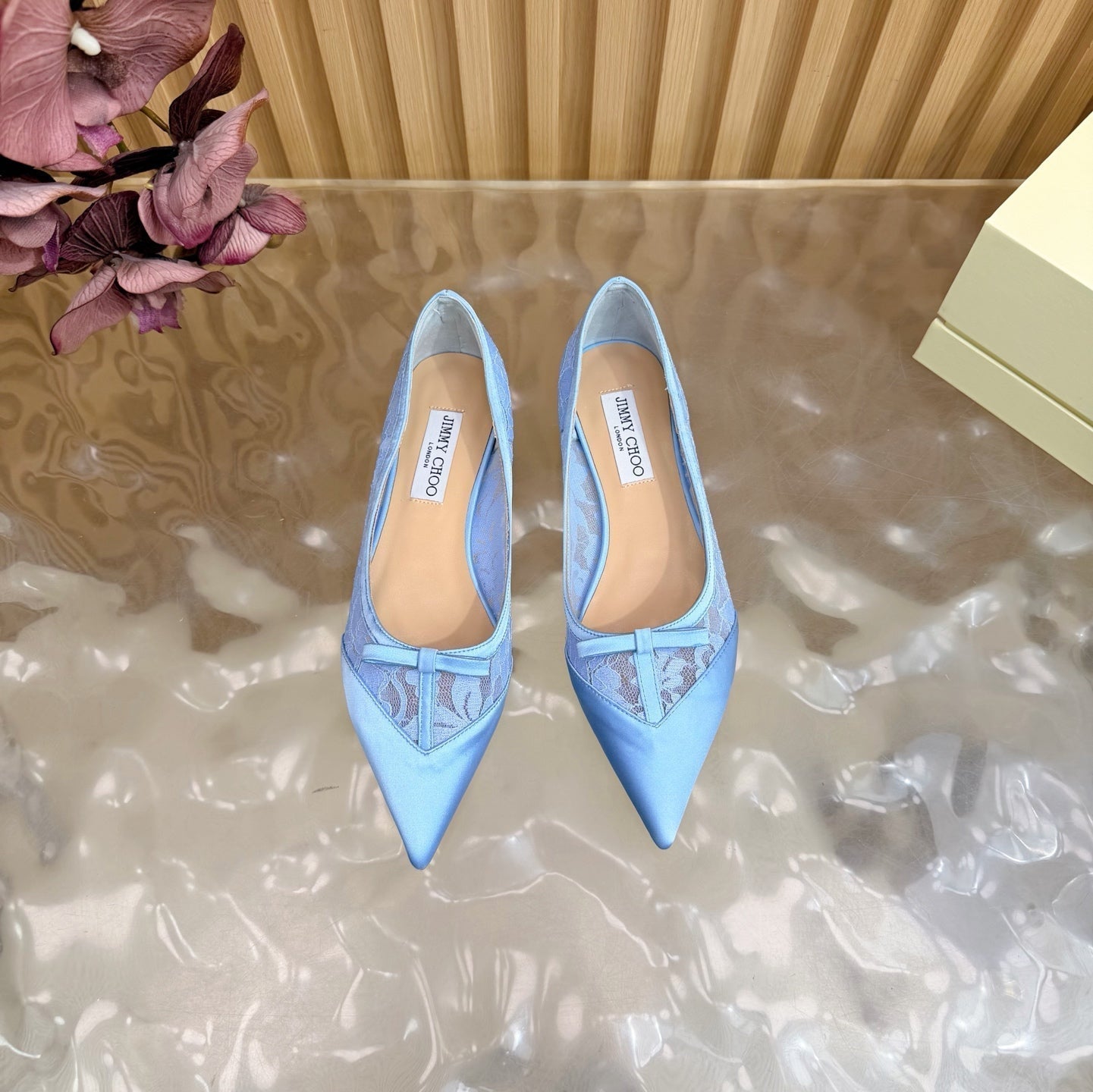 БАЛЕТКИ JIMMY CHOO 26S З БЛАКИТНОГО МЕРЕЖИВА ТА АТЛАСУ
