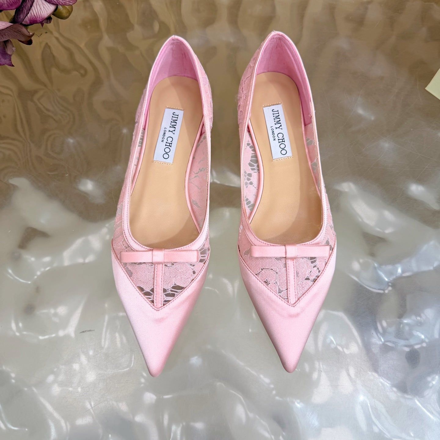 Балетки JIMMY CHOO 26S з мережива та атласу світло-рожевого кольору