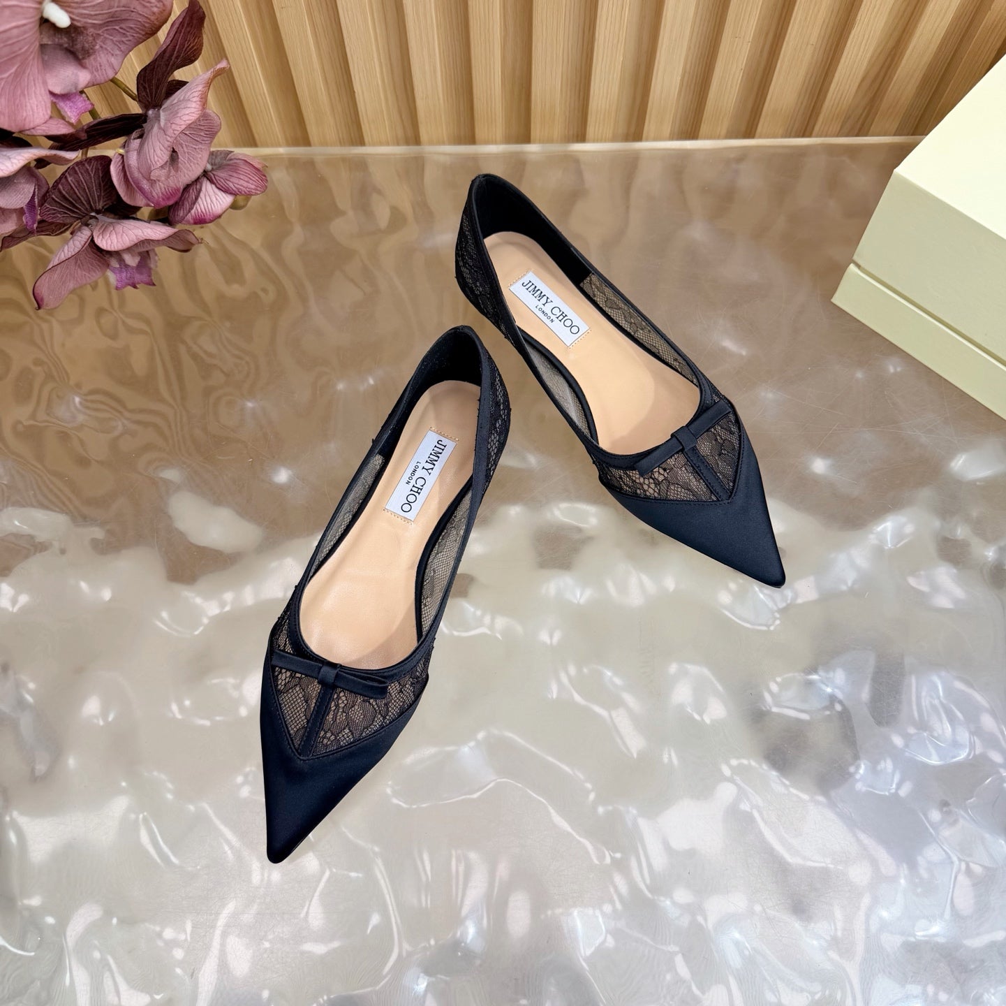БАЛЕТКИ JIMMY CHOO 26S З ЧОРНОГО МЕРЕЖИВА ТА АТЛАСУ