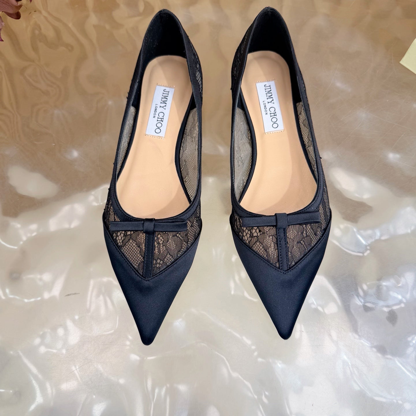 БАЛЕТКИ JIMMY CHOO 26S З ЧОРНОГО МЕРЕЖИВА ТА АТЛАСУ