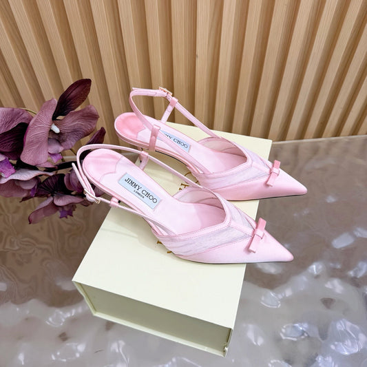 БОСОНІЖКИ JIMMY CHOO 26S СЛІНГБЕК 65 ММ ЗІ СІТКИ ТА АТЛАСУ СВІТЛО-РОЖЕВОГО КОЛЬОРУ