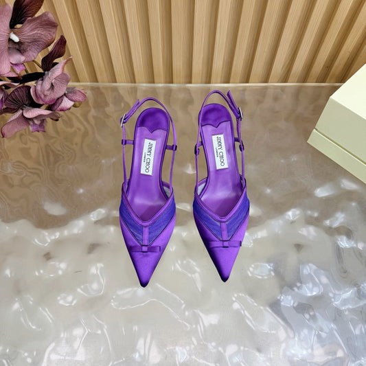 БОСОНІЖКИ JIMMY CHOO 26S СЛІНГБЕК 65 ММ З ТЕМНО-ФІОЛЕТОВОЇ СІТКИ ТА АТЛАСУ