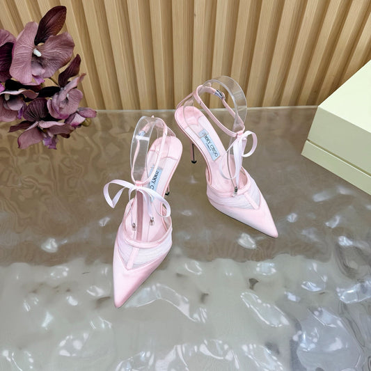 ТУФЛІ НА ШПИЛЬЦІ JIMMY CHOO 26S 105 ММ ЗІ СВІТЛО-РОЖЕВОЇ СІТКИ ТА АТЛАСУ