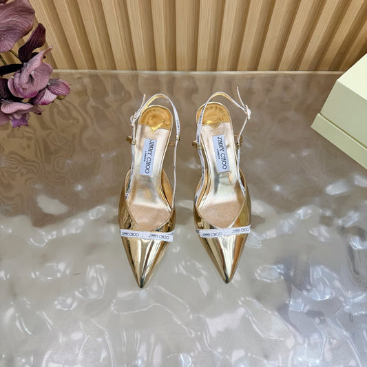 БОСОНІЖКИ JIMMY CHOO 26S СЛІНГБЕК 65 ММ ІЗ ЗОЛОТИСТОЇ ЛАКОВАНОЇ ТЕЛЯЧОЇ ШКІРИ