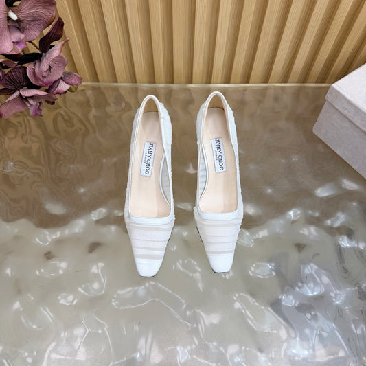 БОСОНІЖКИ JIMMY CHOO 26S НА ВИСОКОМУ КАБЛУКУ 85 ММ З БІЛОЇ СІТКИ