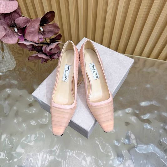 ЖІНОЧІ ТУФЛІ JIMMY CHOO 26S НА ВИСОКИХ ПІДБОРАХ 85 ММ ЗІ СВІТЛО-РОЖЕВОЇ СІТКИ