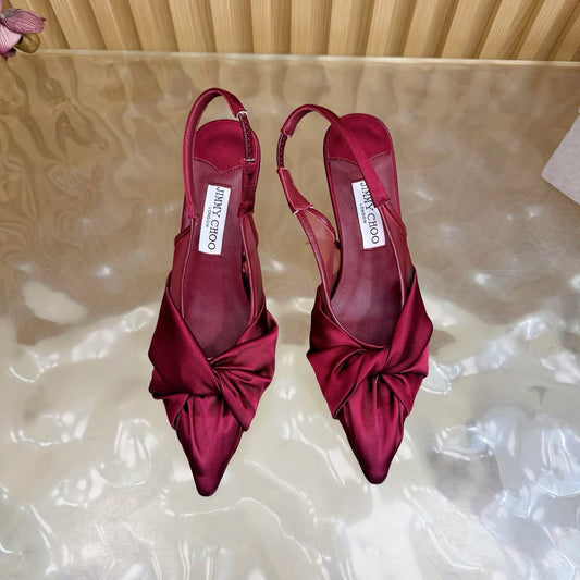 БОСОНІЖКИ JIMMY CHOO 26S СЛІНГБЕК 60 ММ ІЗ ТЕМНО-ЧЕРВОНОГО АТЛАСУ З ВУЗЛИКОМ