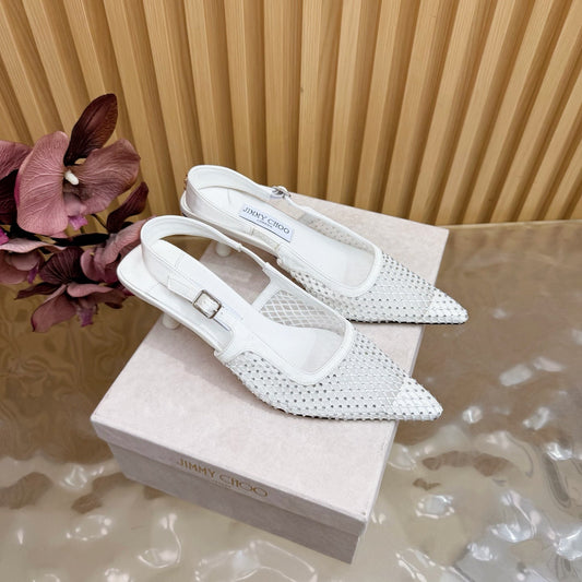 БОСОНІЖКИ JIMMY CHOO 26S НА РЕМІНЦІ 60 ММ ІЗ БІЛОЇ СІТКИ ТА КРИСТАЛІВ