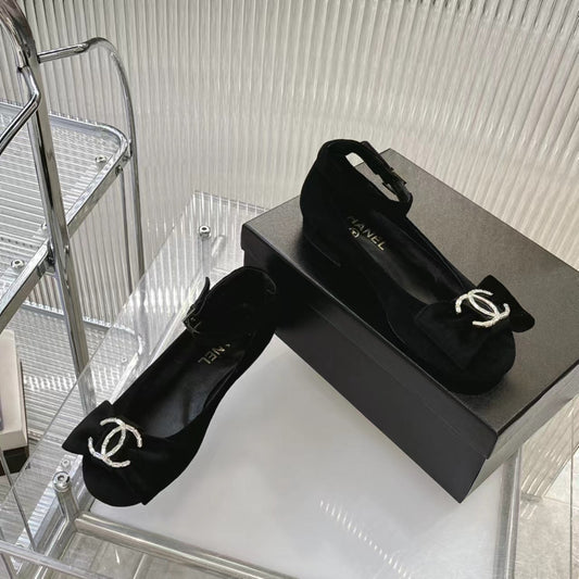BOW MARY JANE SHOES IN BLACK VELVET - 35