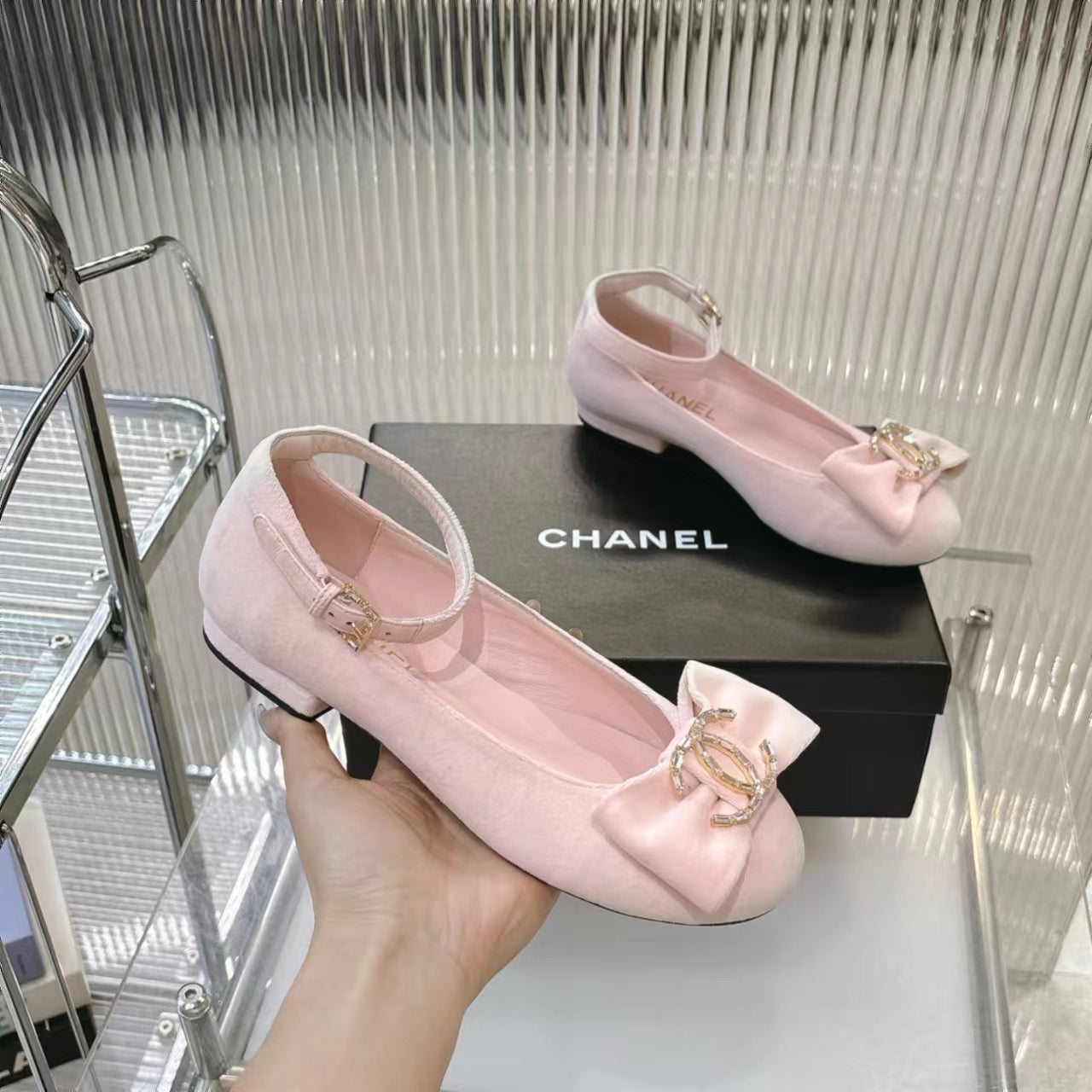 BOW MARY JANE SHOES IN PASTEL PINK VELVET - 35