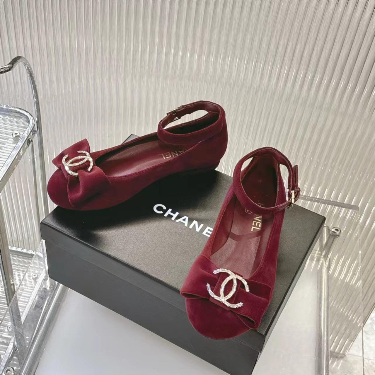 BOW MARY JANE SHOES IN GARNET RED VELVET - 35