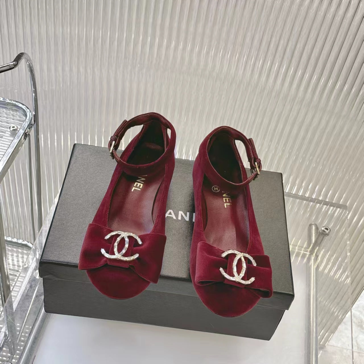 BOW MARY JANE SHOES IN GARNET RED VELVET - 35
