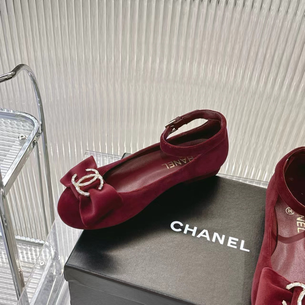 BOW MARY JANE SHOES IN GARNET RED VELVET - 35