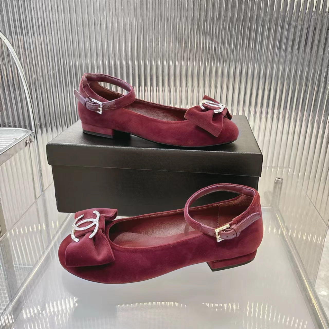 BOW MARY JANE SHOES IN GARNET RED VELVET - 35