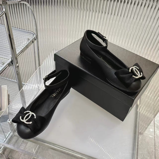 BOW MARY JANE SHOES IN BLACK LAMBSKIN - 35